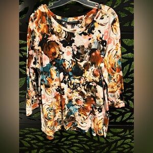 Zac & Rachel Vibrant Swirl Floral Print Blouse, Women's Large